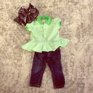 3/$21 Ralph Lauren green and white peplum top.💗